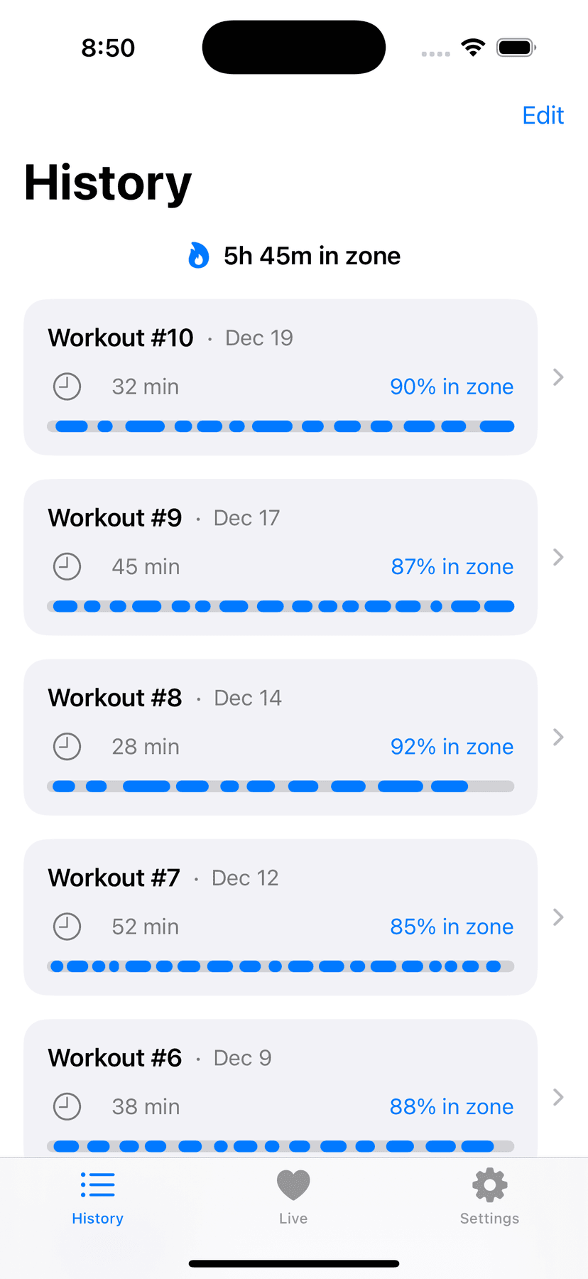 Workout history