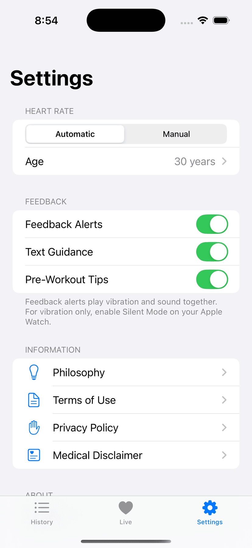 Live workout - slower feedback